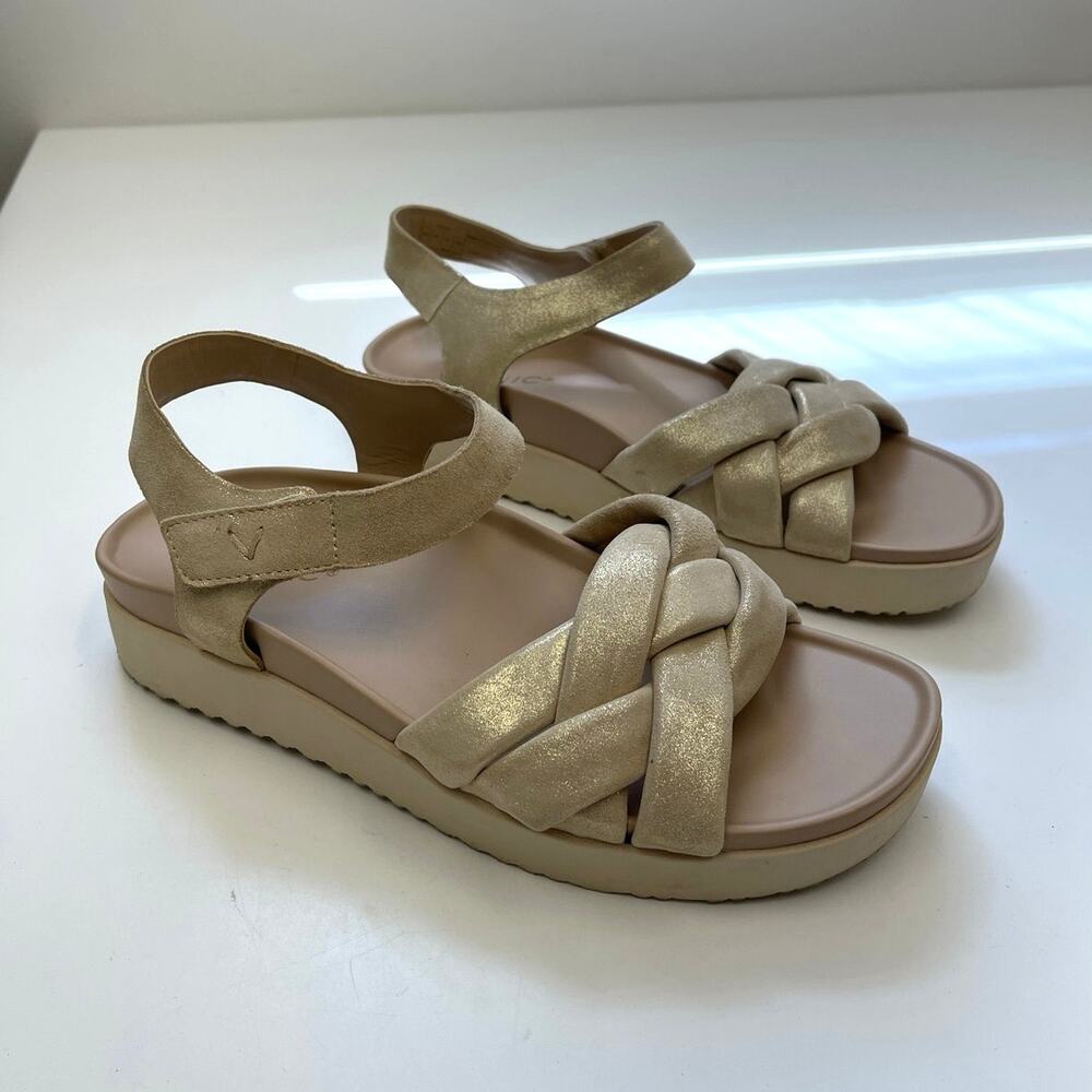 Vionic Rosa Strappy Sandal Gold Metallic Leather Comfort Low Platform Braided W8